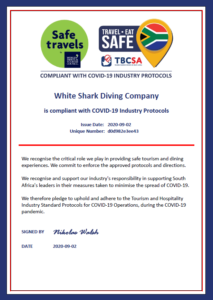 White Shark Diving Company COVID-19 compliance certificate